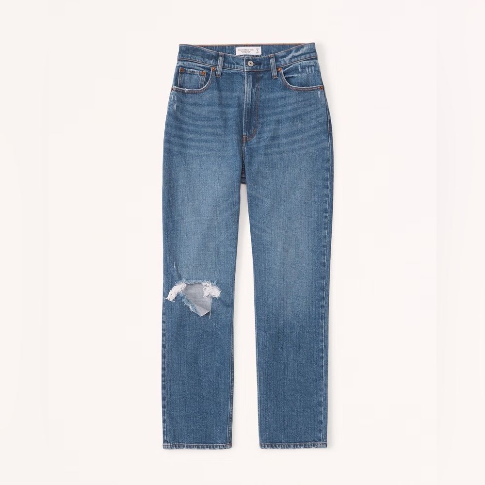 Abercrombie & Fitch Light Blue Distressed The Ankle Straight Jeans